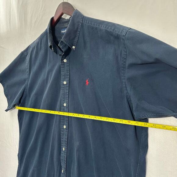 Ralph Lauren Blake Button Up XL Mens VTG Short Sleeve Blue FLAW 100% Cotton - Picture 11 of 12